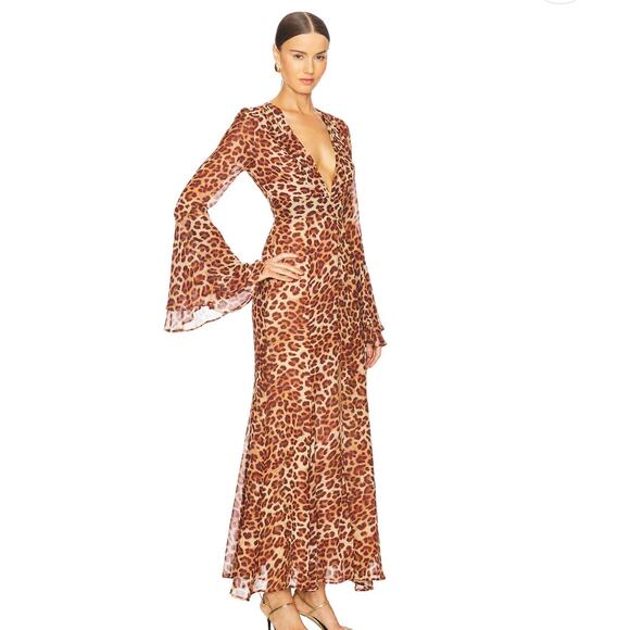 NWOT Runaway the Label leopard print sari maxi dress size medium - Picture 3 of 11